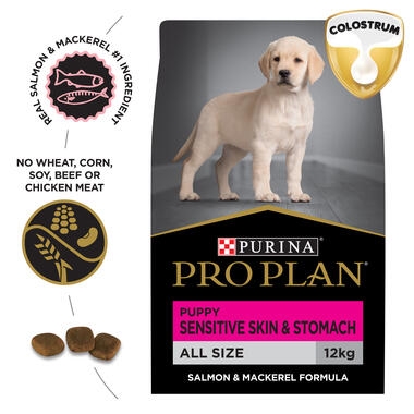PRO PLAN Puppy Sensitive Skin & Stomach Salmon & Mackerel Formula with Prebiotic Fibre Dry Dog Food front look