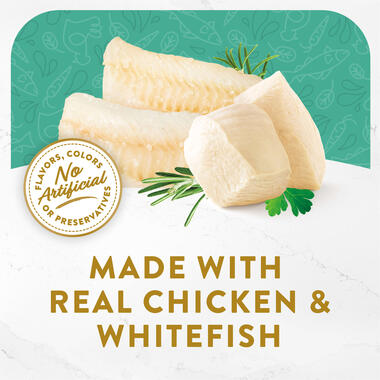 Made with real chicken and white fish