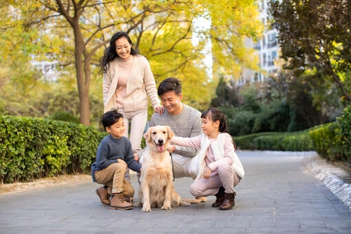 family with dog